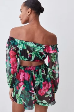 Cheapest ✔️ Karen Millen Tropical Bardot Crop Top Beach Cover Up - multi 🎁 -Karen Millen Outlet store bkk07596 multi xl 2
