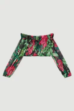 Cheapest ✔️ Karen Millen Tropical Bardot Crop Top Beach Cover Up - multi 🎁 -Karen Millen Outlet store bkk07596 multi xl 3