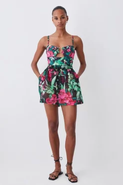 Cheapest ✔️ Karen Millen Tropical Bardot Crop Top Beach Cover Up - multi 🎁 -Karen Millen Outlet store bkk07596 multi xl 4