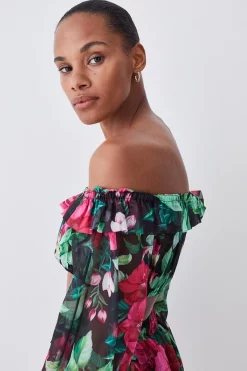 Cheapest ✔️ Karen Millen Tropical Bardot Crop Top Beach Cover Up - multi 🎁 -Karen Millen Outlet store bkk07596 multi xl 5