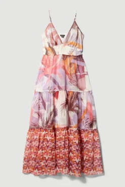Outlet ⌛ Karen Millen Tropical Ikat Printed Woven Beach Maxi 👗 Dress - orange 👍 -Karen Millen Outlet store bkk07599 orange xl 3