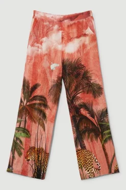 Buy ✔️ Karen Millen Petite Satin Palm Printed Woven Trousers - orange 😉 -Karen Millen Outlet store bkk07602 orange xl 3