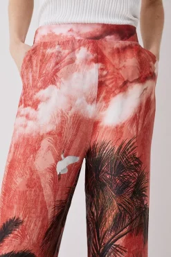 Deals 🔔 Karen Millen Satin Palm Printed Woven Trousers - orange 🧨 -Karen Millen Outlet store bkk07603 orange xl 4