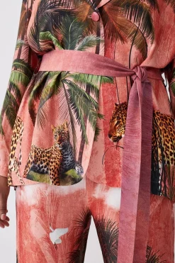 Brand new 🎁 Karen Millen Plus Size Satin Palm Print Belted Woven Jacket - orange 🤩 -Karen Millen Outlet store bkk07604 orange xl 4