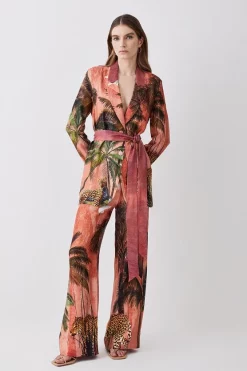 Coupon 🛒 Karen Millen Petite Satin Palm Print Belted Woven Jacket - orange 🎁 -Karen Millen Outlet store bkk07605 orange xl 4