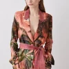 Cheap 🛒 Karen Millen Satin Palm Print Belted Woven Jacket - orange ⭐