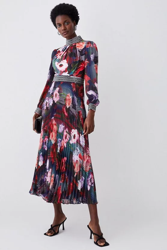 Promo ✔️ Karen Millen Diamante Trim Floral Woven Maxi 👗 Dress 🤩 3 Promo ✔️ Karen Millen Diamante Trim Floral Woven Maxi 👗 Dress 🤩