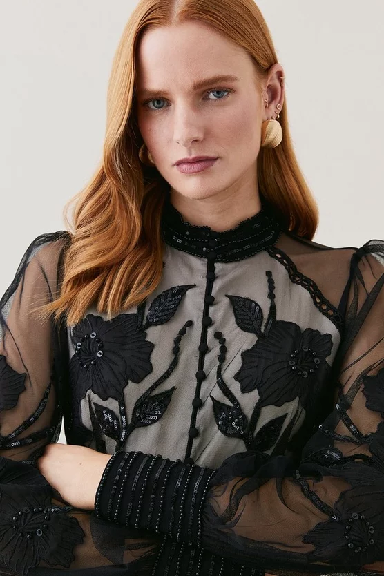 Coupon ✔️ Karen Millen Lydia Millen Floral Applique Mesh Woven Mini 👗 Dress - black 🤩 5 Coupon ✔️ Karen Millen Lydia Millen Floral Applique Mesh Woven Mini 👗 Dress - black 🤩 - Image 3