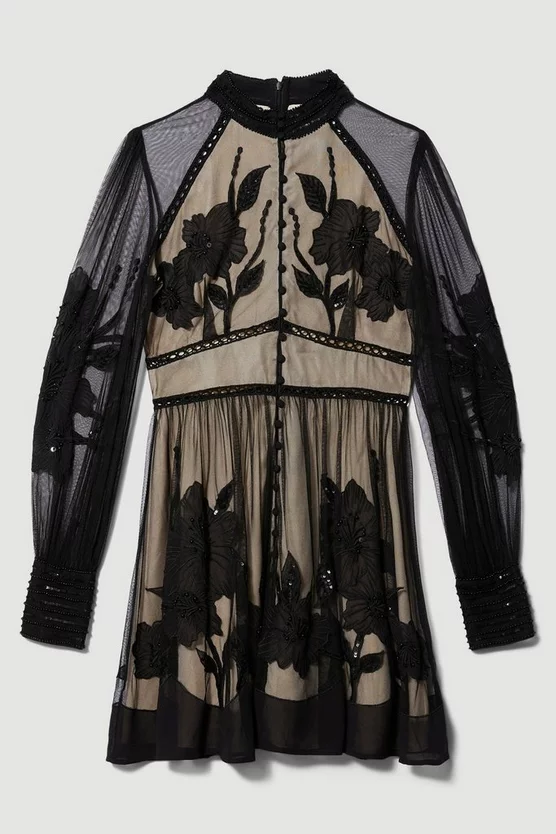 Coupon ✔️ Karen Millen Lydia Millen Floral Applique Mesh Woven Mini 👗 Dress - black 🤩 7 Coupon ✔️ Karen Millen Lydia Millen Floral Applique Mesh Woven Mini 👗 Dress - black 🤩 - Image 5