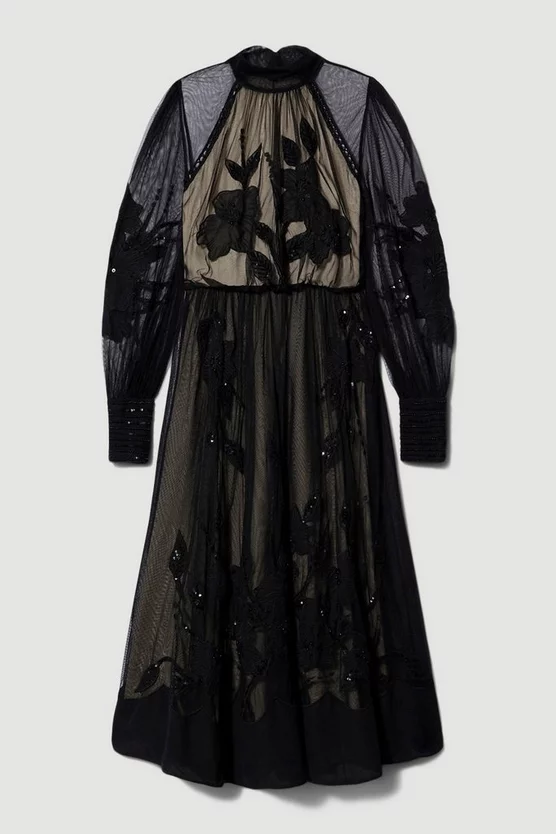 Wholesale 🔥 Karen Millen Lydia Millen Petite Floral Applique Mesh Woven Midi 👗 Dress - black ⌛ 6 Wholesale 🔥 Karen Millen Lydia Millen Petite Floral Applique Mesh Woven Midi 👗 Dress - black ⌛ - Image 4