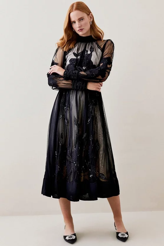 Flash Sale ๐ Karen Millen Lydia Millen Floral Applique Mesh Woven Midi ๐ Dress - mono ๐งจ 4 Flash Sale ๐ Karen Millen Lydia Millen Floral Applique Mesh Woven Midi ๐ Dress - mono ๐งจ - Image 2