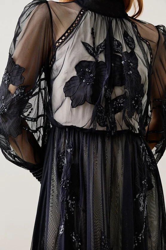 Flash Sale ๐ Karen Millen Lydia Millen Floral Applique Mesh Woven Midi ๐ Dress - mono ๐งจ 5 Flash Sale ๐ Karen Millen Lydia Millen Floral Applique Mesh Woven Midi ๐ Dress - mono ๐งจ - Image 3