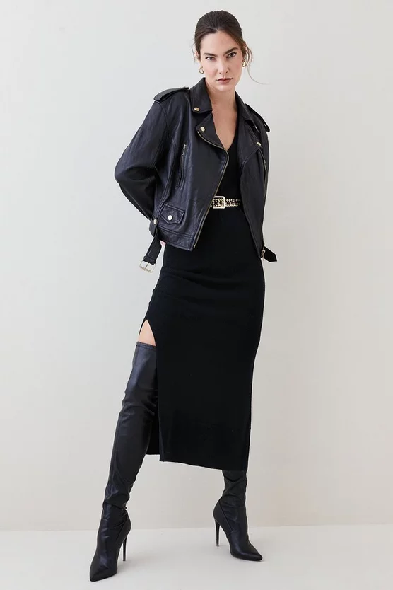 Best Sale ๐ Karen Millen Leather Oversize Crop Washed Biker Jacket - black โ 3 Best Sale ๐ Karen Millen Leather Oversize Crop Washed Biker Jacket - black โ