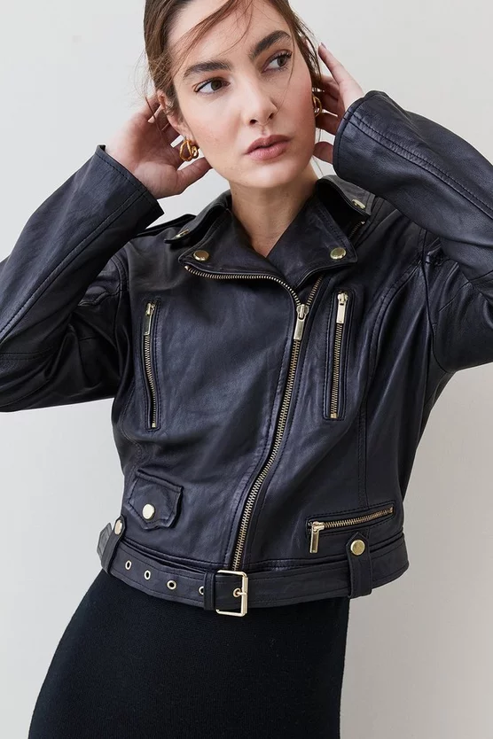 Best Sale ๐ Karen Millen Leather Oversize Crop Washed Biker Jacket - black โ 4 Best Sale ๐ Karen Millen Leather Oversize Crop Washed Biker Jacket - black โ - Image 2