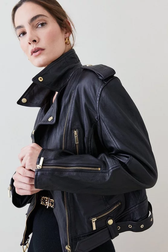 Best Sale ๐ Karen Millen Leather Oversize Crop Washed Biker Jacket - black โ 7 Best Sale ๐ Karen Millen Leather Oversize Crop Washed Biker Jacket - black โ - Image 5