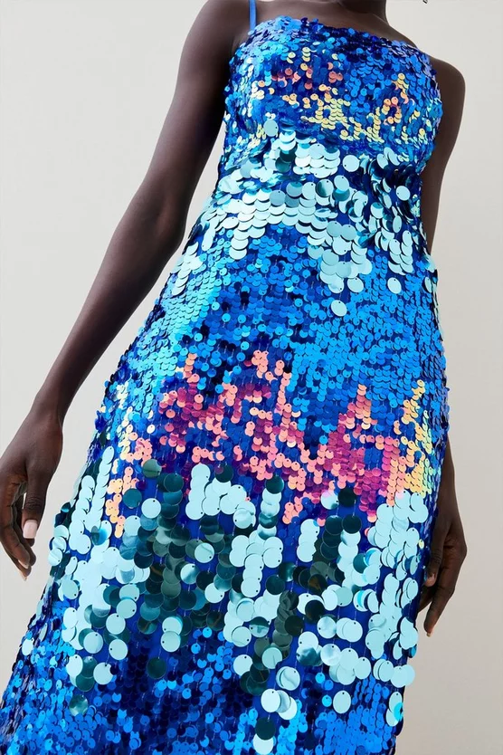 Cheap 🛒 Karen Millen Disc Sequin Strappy Woven Midi 👗 Dress - blue 😀 4 Cheap 🛒 Karen Millen Disc Sequin Strappy Woven Midi 👗 Dress - blue 😀 - Image 2