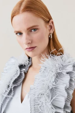 Outlet 😀 Karen Millen Lydia Millen Metallic Feather Ruffle Woven Maxi 👗 Dress - metallic silver 🛒 -Karen Millen Outlet store bkk07660 metallic20silver xl 3