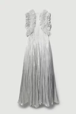 Outlet 😀 Karen Millen Lydia Millen Metallic Feather Ruffle Woven Maxi 👗 Dress - metallic silver 🛒 -Karen Millen Outlet store bkk07660 metallic20silver xl 5