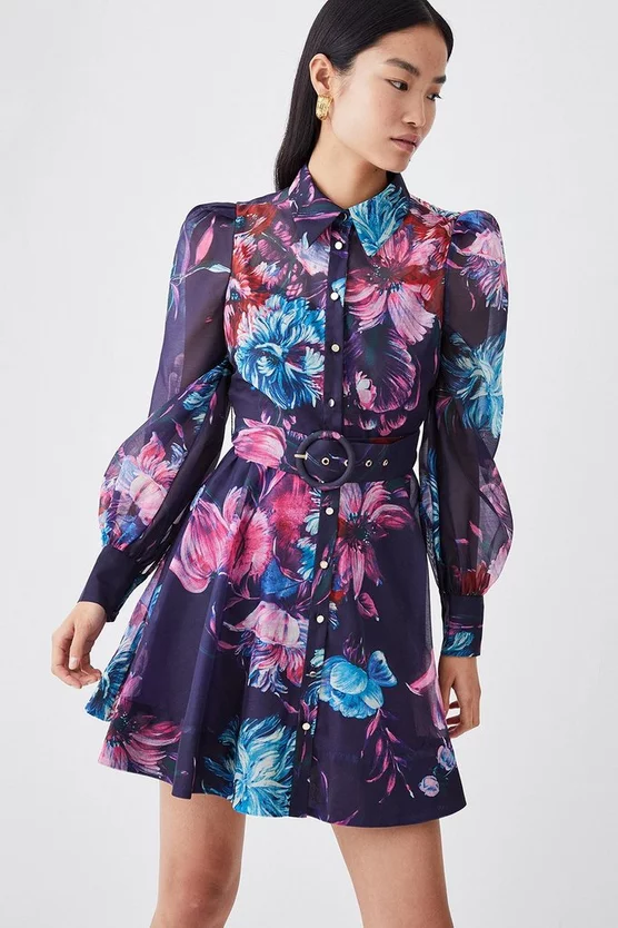 Best deal 😀 Karen Millen Pressed Floral Organdie Mini 👗 Dress 🤩 3 Best deal 😀 Karen Millen Pressed Floral Organdie Mini 👗 Dress 🤩