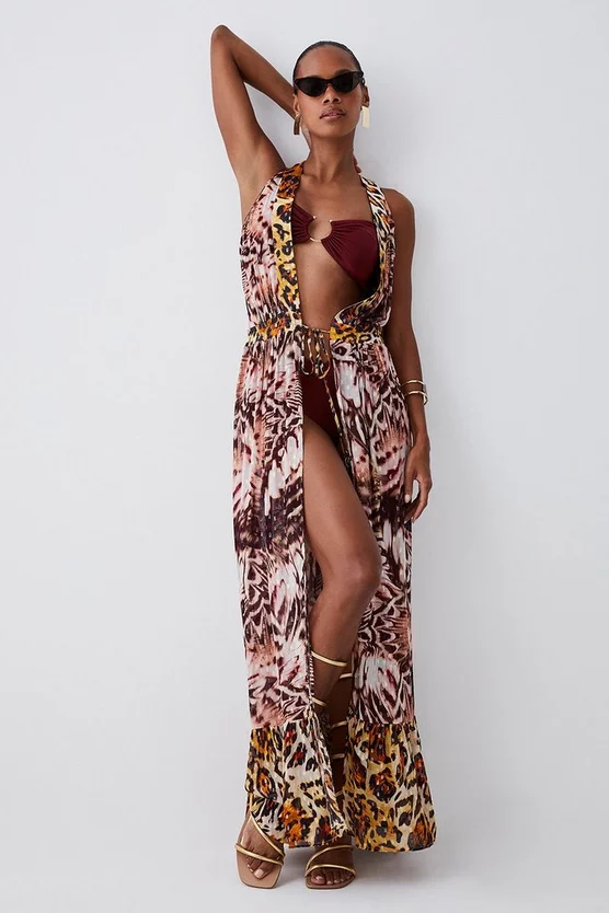 Cheapest ✨ Karen Millen Beach Metallic Printed Midi Cover Up - pink ✔️ 2 Cheapest ✨ Karen Millen Beach Metallic Printed Midi Cover Up - pink ✔️