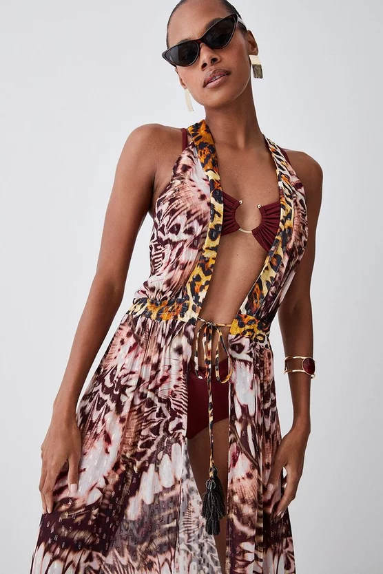 Cheapest ✨ Karen Millen Beach Metallic Printed Midi Cover Up - pink ✔️ 3 Cheapest ✨ Karen Millen Beach Metallic Printed Midi Cover Up - pink ✔️ - Image 2