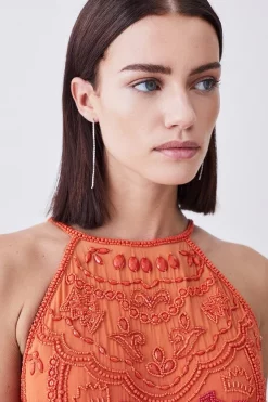 New 🎁 Karen Millen Petite Ombre Fringe Strappy Beaded Maxi 👗 Dress - orange 🌟 -Karen Millen Outlet store bkk07680 orange xl 4