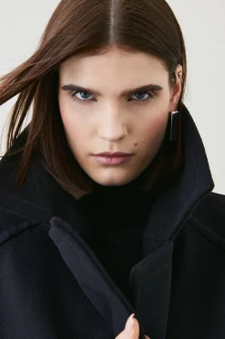 Deals 😀 Karen Millen Italian Virgin Wool Double Breasted 🧥 Coat - black 😍 -Karen Millen Outlet store bkk07687 black xl 1