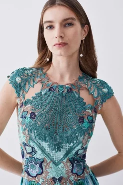Hot Sale 🤩 Karen Millen Metallic Guipure Lace Mirrored Pleat Midi 👗 Dress - teal 😉 12 Hot Sale 🤩 Karen Millen Metallic Guipure Lace Mirrored Pleat Midi 👗 Dress - teal 😉 -Karen Millen Outlet store bkk07688 teal xl 4