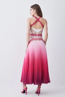 Flash Sale 🤩 Karen Millen Geo Guipure Metallic Woven Pleat Midi - pink ⭐ -Karen Millen Outlet store bkk07692 pink xl 2