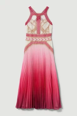 Flash Sale 🤩 Karen Millen Geo Guipure Metallic Woven Pleat Midi - pink ⭐ -Karen Millen Outlet store bkk07692 pink xl 3