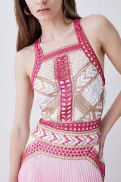 Flash Sale 🤩 Karen Millen Geo Guipure Metallic Woven Pleat Midi - pink ⭐ -Karen Millen Outlet store bkk07692 pink xl 5