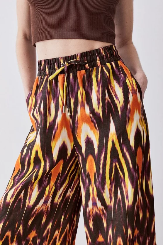 Outlet 😍 Karen Millen Ikat Printed Linen Wide Leg Woven Trouser - multi 🛒 4 Outlet 😍 Karen Millen Ikat Printed Linen Wide Leg Woven Trouser - multi 🛒 - Image 2