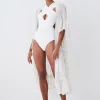 Promo 😀 Karen Millen Beach Drama Maxi Ruffle Kimono - ivory 🥰 -Karen Millen Outlet store bkk07703 ivory xl