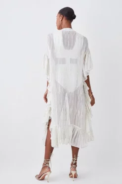 Promo 😀 Karen Millen Beach Drama Maxi Ruffle Kimono - ivory 🥰 -Karen Millen Outlet store bkk07703 ivory xl 2