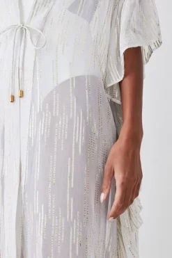 Promo 😀 Karen Millen Beach Drama Maxi Ruffle Kimono - ivory 🥰 -Karen Millen Outlet store bkk07703 ivory xl 6