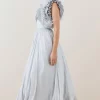 Best deal 🥰 Karen Millen Lydia Millen Tall Metallic Feather Ruffle Woven Maxi 👗 Dress - metallic silver 🧨 -Karen Millen Outlet store bkk07710 metallic20silver xl