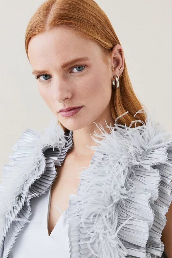 Best deal ๐ฅฐ Karen Millen Lydia Millen Tall Metallic Feather Ruffle Woven Maxi ๐ Dress - metallic silver ๐งจ 4 Best deal ๐ฅฐ Karen Millen Lydia Millen Tall Metallic Feather Ruffle Woven Maxi ๐ Dress - metallic silver ๐งจ - Image 2