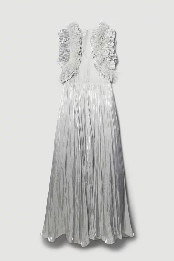 Best deal ๐ฅฐ Karen Millen Lydia Millen Tall Metallic Feather Ruffle Woven Maxi ๐ Dress - metallic silver ๐งจ 6 Best deal ๐ฅฐ Karen Millen Lydia Millen Tall Metallic Feather Ruffle Woven Maxi ๐ Dress - metallic silver ๐งจ - Image 4