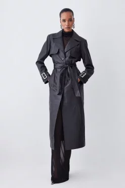 Buy 😉 Karen Millen Clean Longline Leather Trench 👏