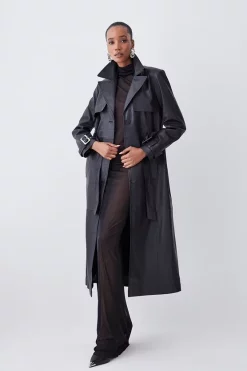 Buy 😉 Karen Millen Clean Longline Leather Trench 👏 14 Buy 😉 Karen Millen Clean Longline Leather Trench 👏 -Karen Millen Outlet store bkk07713 black xl 4