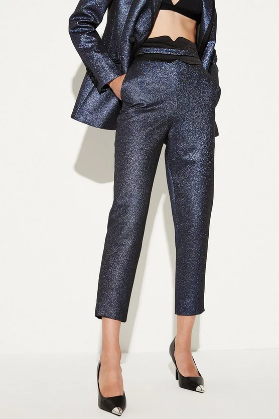 Outlet ⌛ Karen Millen Metallic Jacquard Waistband Detail Slim Leg Trouser - blue ✨ 3 Outlet ⌛ Karen Millen Metallic Jacquard Waistband Detail Slim Leg Trouser - blue ✨ - Image 2