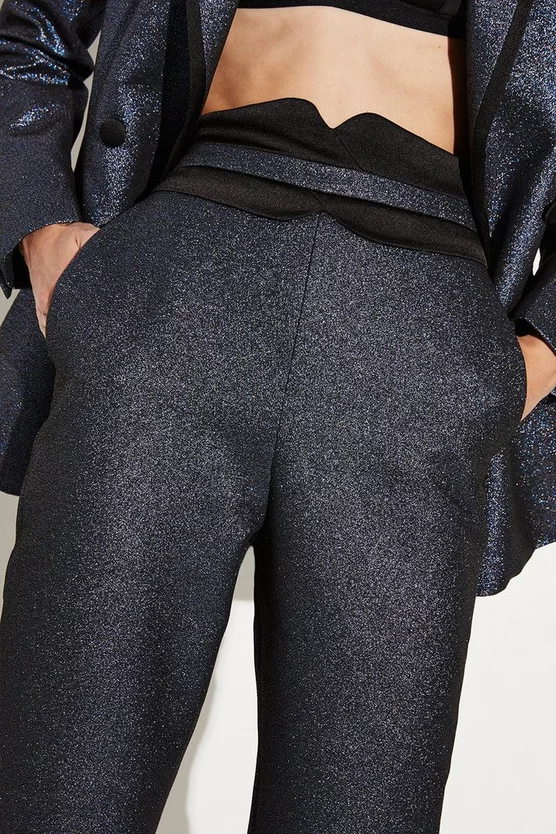 Outlet ⌛ Karen Millen Metallic Jacquard Waistband Detail Slim Leg Trouser - blue ✨ 4 Outlet ⌛ Karen Millen Metallic Jacquard Waistband Detail Slim Leg Trouser - blue ✨ - Image 3