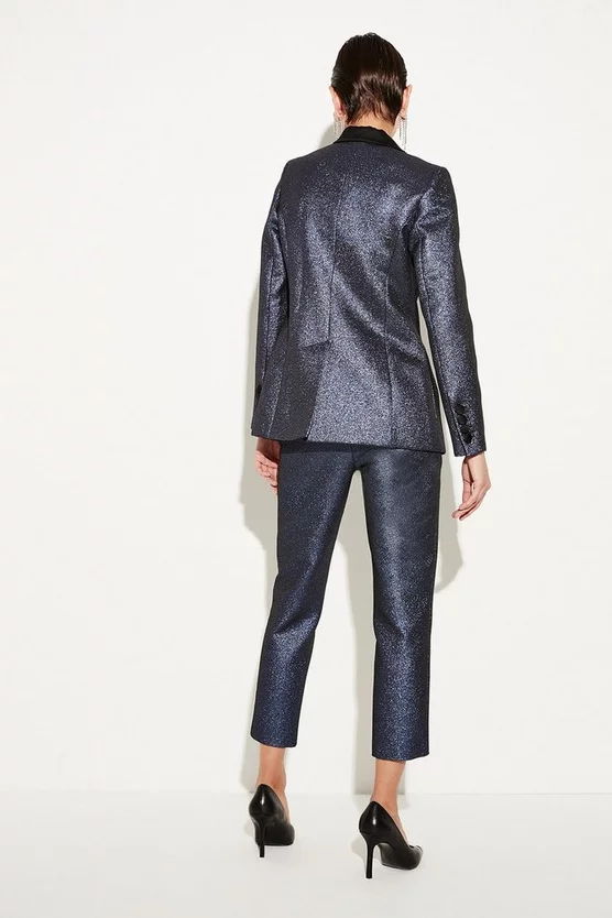 Outlet ⌛ Karen Millen Metallic Jacquard Waistband Detail Slim Leg Trouser - blue ✨ 6 Outlet ⌛ Karen Millen Metallic Jacquard Waistband Detail Slim Leg Trouser - blue ✨ - Image 5