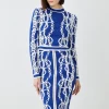 Discount 👍 Karen Millen Chain Jacquard Knit Midi 👗 Skirt - blue 😀