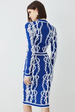 Discount 👍 Karen Millen Chain Jacquard Knit Midi 👗 Skirt - blue 😀 -Karen Millen Outlet store bkk07744 blue xl 2