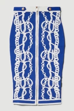 Discount 👍 Karen Millen Chain Jacquard Knit Midi 👗 Skirt - blue 😀 -Karen Millen Outlet store bkk07744 blue xl 3