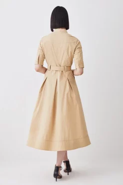 Discount 🛒 Karen Millen Cotton Sateen Short Sleeve Midi 👕 Shirt 👗 Dress - camel 🔥 -Karen Millen Outlet store bkk07752 camel xl 2