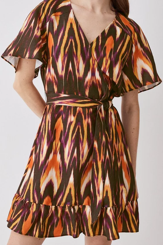 New ๐ฏ Karen Millen Ikat Print Linen Angel Sleeve Wrap Front ๐ Dress - multi โค๏ธ 4 New ๐ฏ Karen Millen Ikat Print Linen Angel Sleeve Wrap Front ๐ Dress - multi โค๏ธ - Image 2