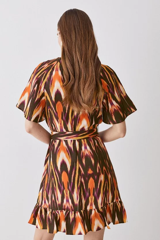 New ๐ฏ Karen Millen Ikat Print Linen Angel Sleeve Wrap Front ๐ Dress - multi โค๏ธ 5 New ๐ฏ Karen Millen Ikat Print Linen Angel Sleeve Wrap Front ๐ Dress - multi โค๏ธ - Image 3
