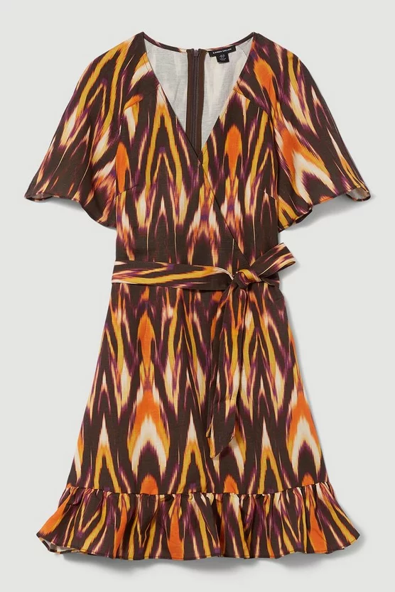 New ๐ฏ Karen Millen Ikat Print Linen Angel Sleeve Wrap Front ๐ Dress - multi โค๏ธ 6 New ๐ฏ Karen Millen Ikat Print Linen Angel Sleeve Wrap Front ๐ Dress - multi โค๏ธ - Image 4